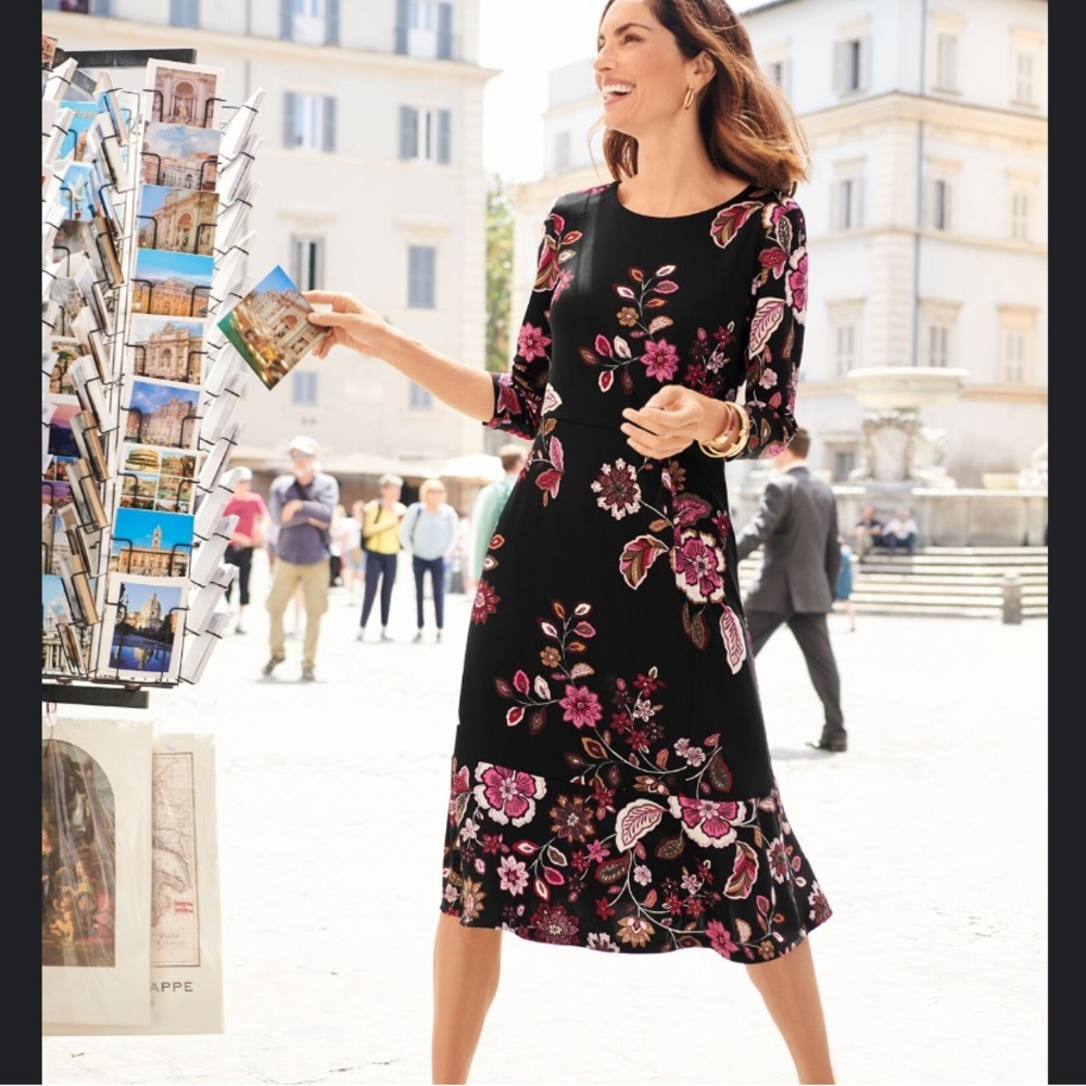 Talbots Black Dress with Pink Floral Design - Picture 4 of 11